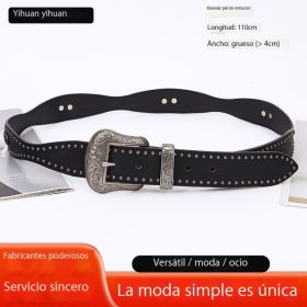 Cinturón universal europeo y americano transfronterizo para hombres y mujeres, cinturón casual, jeans, cinturón ancho, aguja joven, cinturón de clavos de sauce