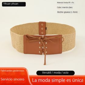 Decoración de moda con vestido con sello de cintura mujer elástica PP hierba tejiendo cinturón ancho de cintura
