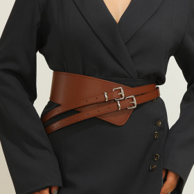 Otoño e invierno cintura ancha cintura mujer Pu piel delgada con falda abrigo abrigo cinturón mujer alta sensación sello de cintura