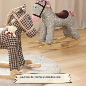 Caballos tambaleantes a cuadros, caballos de madera para bebés, juguetes para niños, música, caballos de peluche para regalos de cumpleaños para bebés