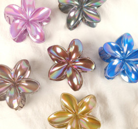 Flores de huevo transfronterizas de 8 cm agarran colores brillantes, flores de Bauhinia láser de moda horquillas en la parte posterior de la cabeza de la Sra. Hua