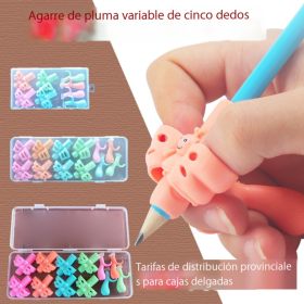 Nuevo dispositivo de agarre de pluma de cinco dedos para practicar caligrafía en el jardín de infantes, Caja delgada, funda de pluma de doble dedo, corrector de agarre de pluma