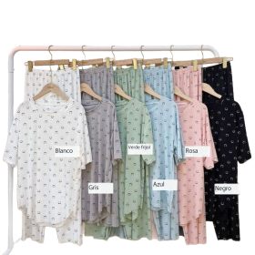 Traje de seda de hielo sonriente explosivo nuevo verano femenino 2025 pijama suelto con impresión casual ropa para el hogar de manga corta