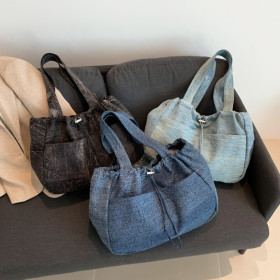 Bolsos de vaqueros lavados con agua retro bolsos de mujer de ocio de gran capacidad bolsos de hombro, tendencia de bombeo de cuerda bolsos de axila
