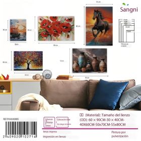 Pintura al óleo pintada a mano, estilo de pintura al óleo, combinación de paisajes animales y vegetales, cinco conjuntos de pinturas decorativas de la Sala de estar, murales de pared de fondo colgantes