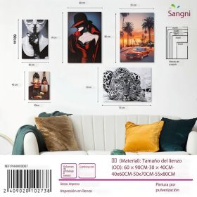 Pintura de paisaje de personajes y animales pintada a chorro ordinario, combinación de lona sin marco, cinco juegos de pinturas decorativas de clientes, murales de pared de fondo colgantes