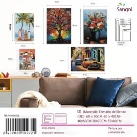 Plantas de estilo pintura al óleo pintadas a mano paisaje costero paisaje callejero sin marco combinación de pintura de lona de cinco piezas juego de murales decorativos de pared de fondo de la Sala de estar
