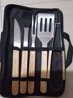Juego de 5 piezas de mango de roble en bolsa de tela KJ - 25