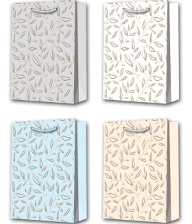 Bolsa de regalo de bolsa de papel dorada cóncava y convexa bolsa de regalo impresa en ramas y hojas 5304 tamaño mediano