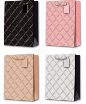 Bolsa de regalo de bolsa de papel de bronceado cóncava y convexa bolsa de regalo estampada a cuadros a rayas bolsa de mano 5701 tamaño mediano