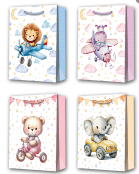 Bolsa de regalo de bolsa de papel de bronceado 3D bolsa de regalo de dibujos animados con patrón de animal número medio 3303